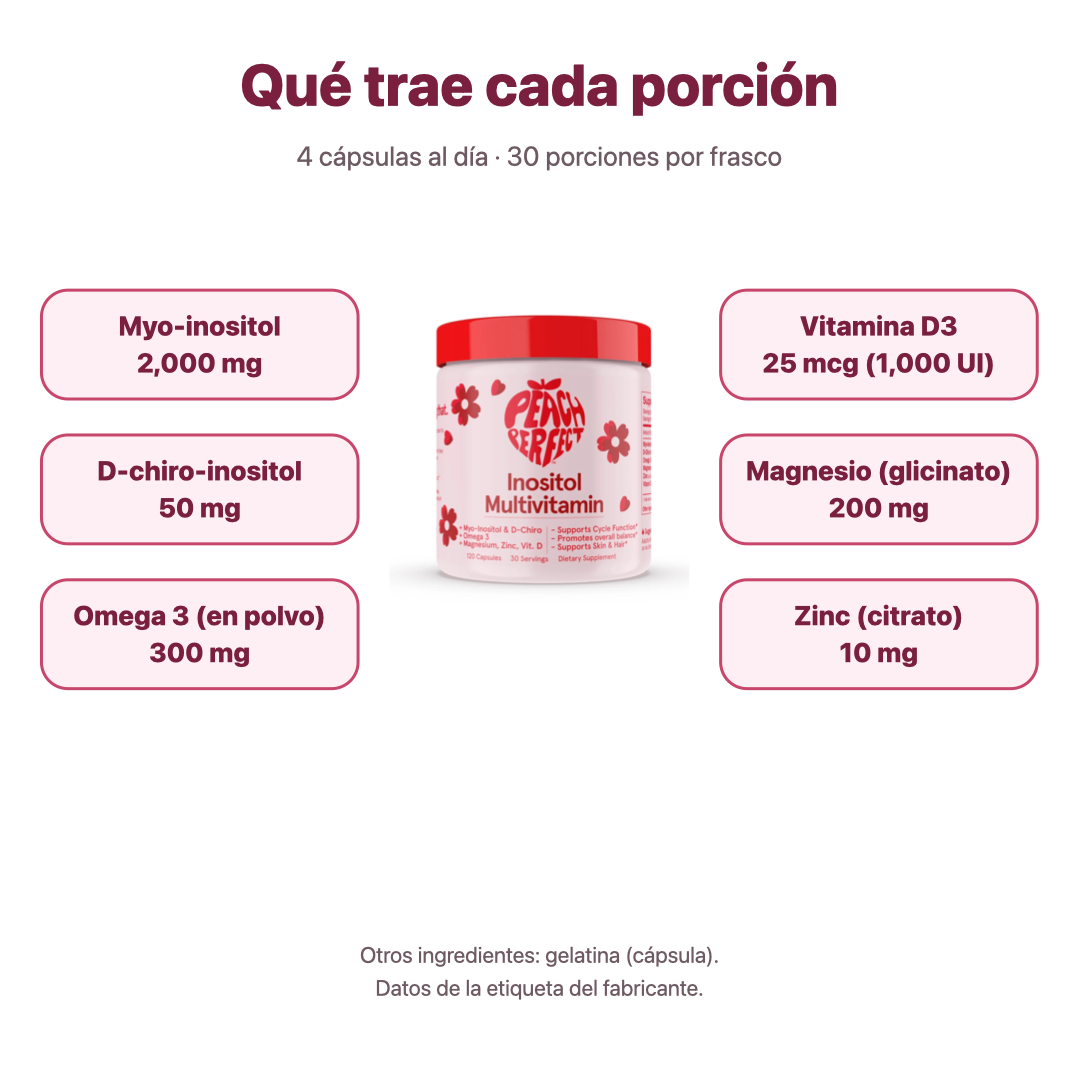 Peach Perfect Inositol Multivitamin · Myo-inositol + Omega 3 + D3 + Zinc